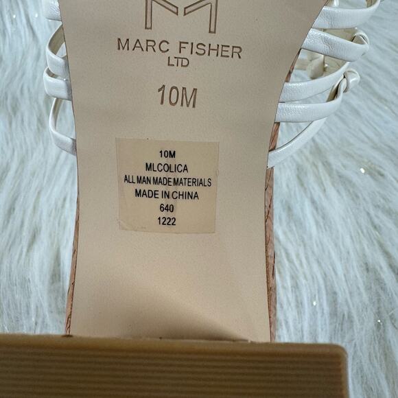 Marc Fisher Colica Block Heel Sandals Ivory Woven Mules Slip On Summer Size 10M - Picture 7 of 9